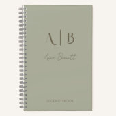 Modern Custom Monogram Initialen Naam Dusty Sage Notitieboek (Voorkant)