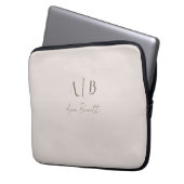 Modern Custom Monogram Initialen Naam Licht Beige Laptop Sleeve (Voorkant Links)