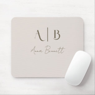 Modern Custom Monogram Initialen Naam Licht Beige Muismat