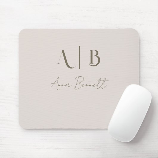 Modern Custom Monogram Initialen Naam Licht Beige Muismat (Met muis)