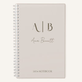 Modern Custom Monogram Initialen Naam Licht Beige Notitieboek