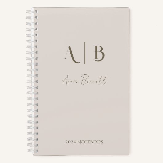 Modern Custom Monogram Initialen Naam Licht Beige Notitieboek (Voorkant)
