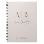 Modern Custom Monogram Initialen Naam Licht Beige Notitieboek (Voorkant)