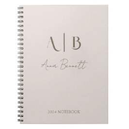 Modern Custom Monogram Initialen Naam Licht Beige Notitieboek