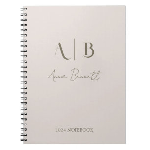 Modern Custom Monogram Initialen Naam Licht Beige Notitieboek