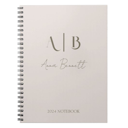 Modern Custom Monogram Initialen Naam Licht Beige Notitieboek (Voorkant)
