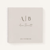 Modern Custom Monogram Initialen Naam Licht Beige Notitieboek (Voorkant)