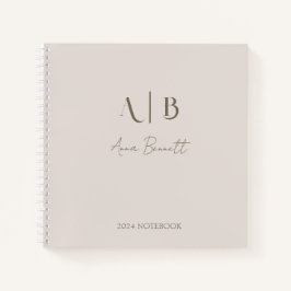 Modern Custom Monogram Initialen Naam Licht Beige Notitieboek