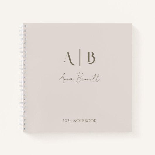 Modern Custom Monogram Initialen Naam Licht Beige Notitieboek (Voorkant)