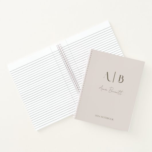 Modern Custom Monogram Initialen Naam Licht Beige Notitieboek (Binnen)
