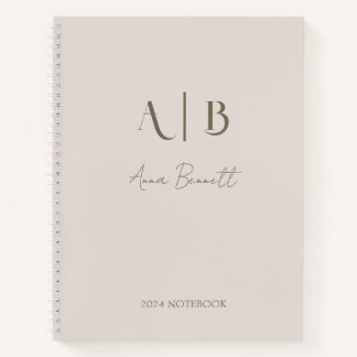 Modern Custom Monogram Initialen Naam Licht Beige Notitieboek