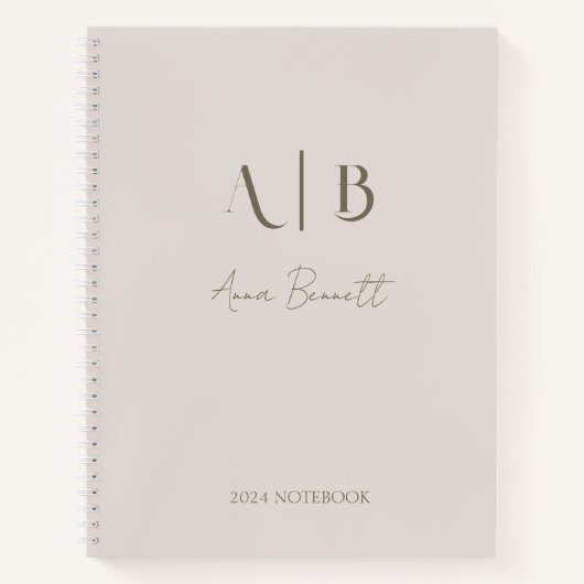 Modern Custom Monogram Initialen Naam Licht Beige Notitieboek (Voorkant)