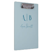 Modern Custom Monogram Initialen Naam Pastel Blauw Klembord (Rechts)