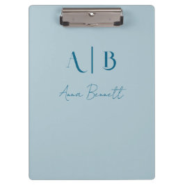 Modern Custom Monogram Initialen Naam Pastel Blauw Klembord