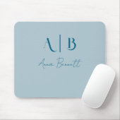 Modern Custom Monogram Initialen Naam Pastel Blauw Muismat (Met muis)