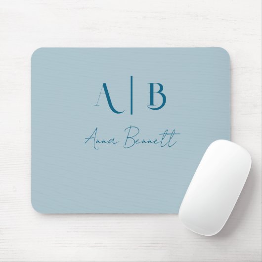 Modern Custom Monogram Initialen Naam Pastel Blauw Muismat (Met muis)