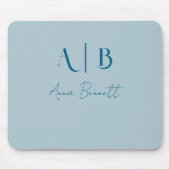 Modern Custom Monogram Initialen Naam Pastel Blauw Muismat (Voorkant)