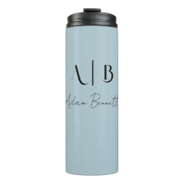 Modern Custom Monogram Initialen Naam Pastel Blauw Thermosbeker