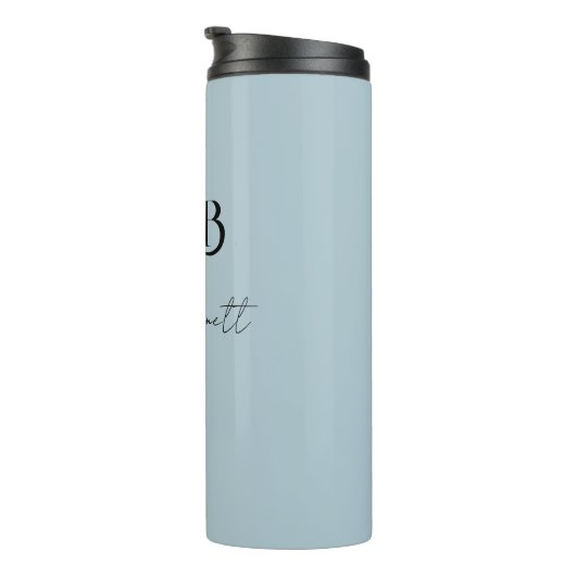 Modern Custom Monogram Initialen Naam Pastel Blauw Thermosbeker (Geroteerd rechts)