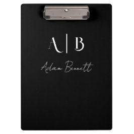 Modern Custom Monogram Initialen Naam Zwart Klembord