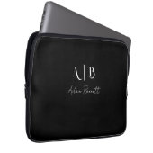 Modern Custom Monogram Initialen Naam Zwart Laptop Sleeve (Voorkant Rechts)