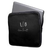 Modern Custom Monogram Initialen Naam Zwart Laptop Sleeve (Voorkant Links)