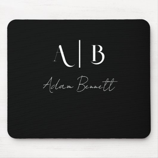 Modern Custom Monogram Initialen Naam Zwart Muismat (Voorkant)