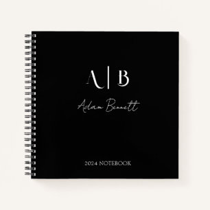 Modern Custom Monogram Initialen Naam Zwart Notitieboek