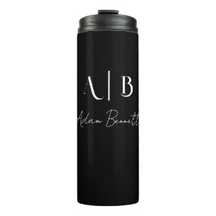Modern Custom Monogram Initialen Naam Zwart Thermosbeker