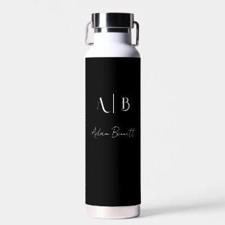Modern Custom Monogram Initialen Naam Zwart Waterfles