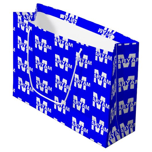 Modern Custom Monogram Naam Royal Blue Cadeau Bag Groot Cadeauzakje (Voorkant Gekanteld)