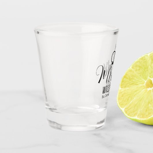 Modern Custom Mr. Mrs & Rings Design, bruiloft Shot Glas (Links)