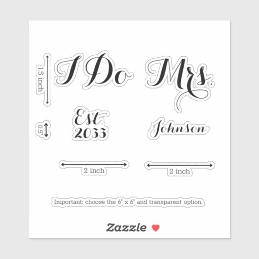 Modern Custom Mrs I Do Bride Wedding Shoes Decal Sticker (Vel)