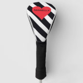 Modern Custom Name B & W Gestreept Schattige Rood  Golfheadcover (Voorkant)