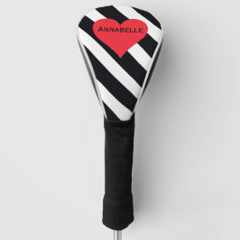 Modern Custom Name B & W Gestreept Schattige Rood  Golfheadcover