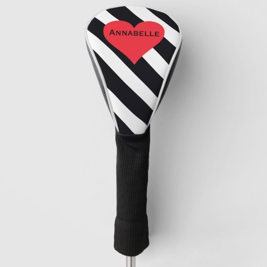 Modern Custom Name B & W Gestreept Schattige Rood  Golfheadcover (Voorkant)