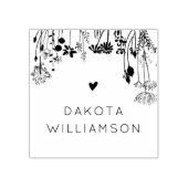Modern Custom Name Heart Rustic Wildflowers Rubberstempel (Afrduk)