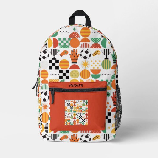 Modern Custom Name Soccer Football Pattern Printed Bedrukte Rugzak (Voorkant)