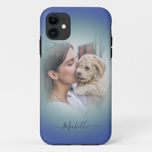 Modern Custom One Photo Blauw Blauwgroen Gradient Case-Mate iPhone Case (Achterkant)