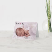 Modern Custom Pasgeboren Baby Foto Roze Hart Scrip Bedankkaart (Voorkant)