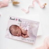 Modern Custom Pasgeboren Baby Foto Roze Hart Scrip Bedankkaart