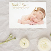 Modern Custom Pasgeboren Baby Photo Gold Heart Scr Bedankkaart