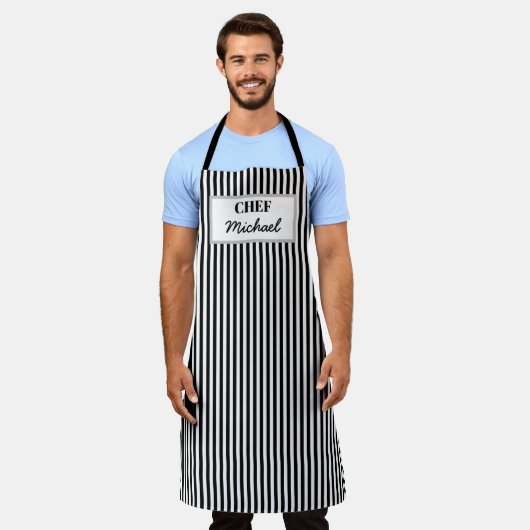 Modern Custom Personalized Chef Black Striped Schort (Gedragen)