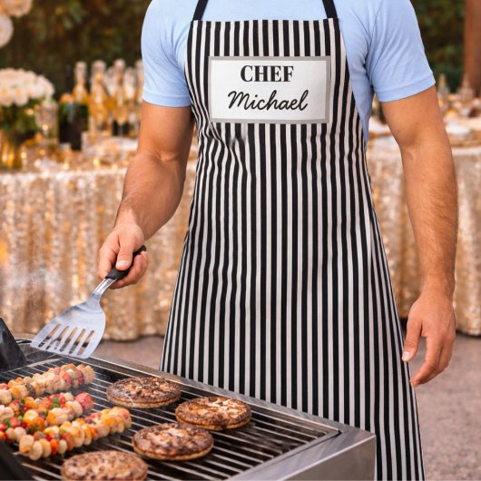 Modern Custom Personalized Chef Black Striped Schort