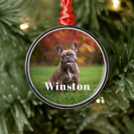 Modern Custom Pet Name Photo Holiday Metalen Ornament