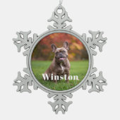 Modern Custom Pet Name Photo Holiday Tin Sneeuwvlok Ornament (Voorkant)
