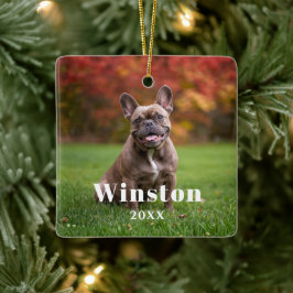 Modern Custom Pet Name Year Photo Holiday Keramisch Ornament