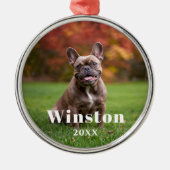Modern Custom Pet Name Year Photo Holiday Metalen Ornament (Voorkant)