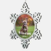 Modern Custom Pet Name Year Photo Holiday Tin Sneeuwvlok Ornament (Rechts)