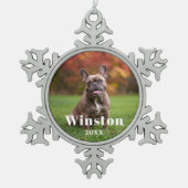 Modern Custom Pet Name Year Photo Holiday Tin Sneeuwvlok Ornament (Voorkant)